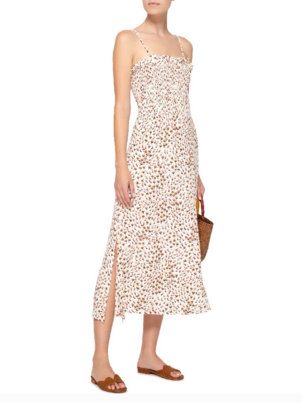 Faithfull The Brand Solange Midi Dress Cream Floral Smocked Bodice Size Lđ¤ - Picture 3 of 15